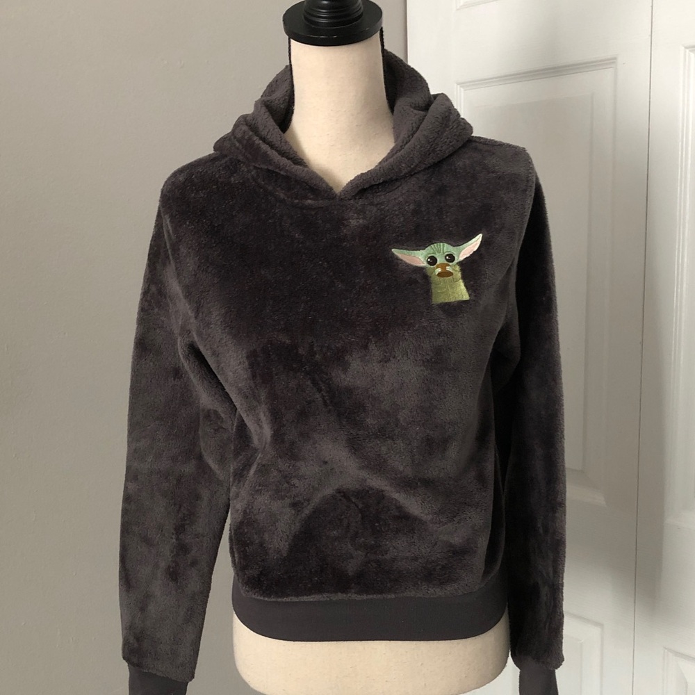 STAR WARS Women Fleece Pullover Gray YODA Hoodie | S